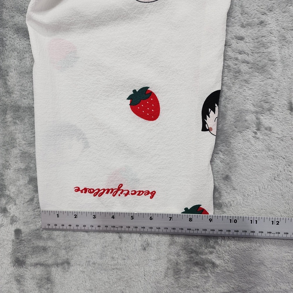 Pajama Set Womens 4 White Red Strawberry Button Front‎ Long Sleeve Two Piece - Picture 14 of 15